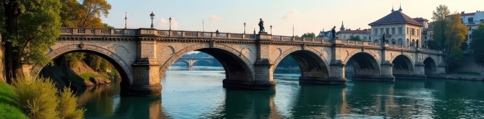 Fototapeta premium Ornate bridge details, Seine river flowing below, details, river, shadow