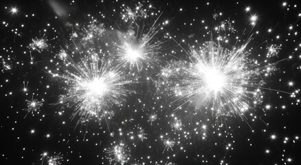 Naklejka premium Spectacular display of radiant fireworks illuminating the night sky with shimmering sparks and bright flashes, creating a mesmerizing visual experience