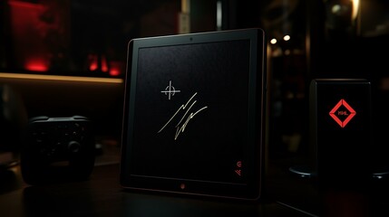 A sleek tablet resting on a desk with a visible digital contract on the screen, featuring a signature line being signed with a stylus