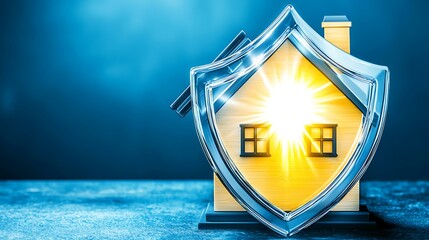 A sleek representation of a transparent protective shield around a house, radiating light, representing legal coverage for property