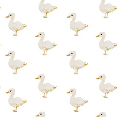 Fototapeta premium Seamless Pattern with Cute White Ducks