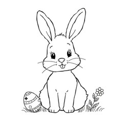 Fototapeta premium cute Easter bunny with egg, simple colouring page for kids, simple detail , white background