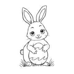 Fototapeta premium cute Easter bunny with egg, simple colouring page for kids, simple detail , white background
