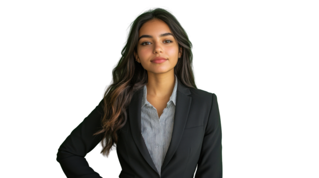 Confident businesswoman posing with hand on hip on transparent background