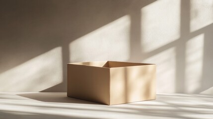 Open cardboard box sunlight minimalist interior design mockup