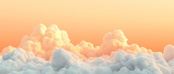 Soft billowing clouds illuminated by warm golden sunset light on a pastel sky creating a tranquil and dreamy atmospheric composition in nature photography