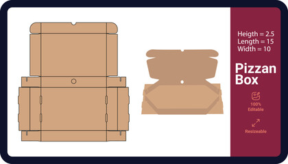 Pizza box dieline for packaging template with preview 