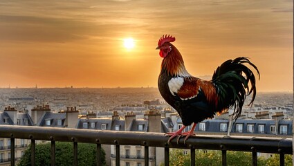 National bird of france gallic rooster against french landscape.