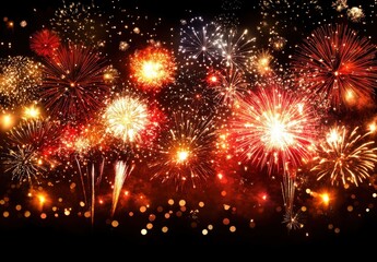 Fototapeta premium Spectacular Night Sky Filled with Colorful Fireworks Bursting in Various Shapes and Patterns Illuminating the Darkness of a Celebration