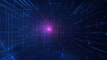 Obraz premium Abstract Digital Network Glowing Lines and Purple Core, Digital Art, Network Technology Digital,Abstract