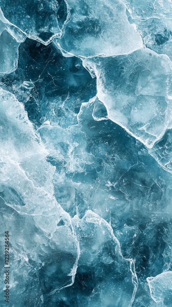 Poster sharp fragments of clear ice create a stunning mosaic, reflecting soft hues of blue and white. this 