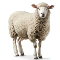 Fototapeta premium Full Body White Sheep Studio Shot Fluffy Wool, Soft Focus, Farm Animal, Isolated on White Background, Livestock Photography Sheep, Livestock photography