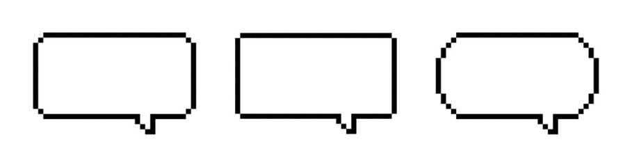 Obraz premium Pixelated speech bubbles in different shapes, speech bubbles icons, speech bubbles for retro games, pixel art. 