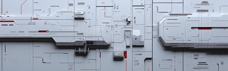 White Geometric Sci-Fi Panel 3D Render, Abstract Tech Texture, Futuristic Design, Spaceship Surface Sci-fi, Abstract