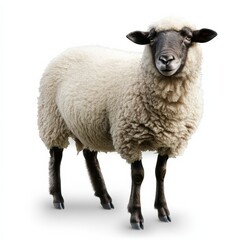 White Sheep Full Body Studio Shot Fluffy Wool, Dark Legs, Farm Animal Concept Sheep, Wool