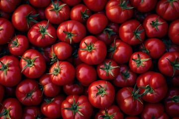 Delicious red tomatoes. Summer tray market agriculture farm full of organic vegetables It can be used as background. Healthy eating. View from above