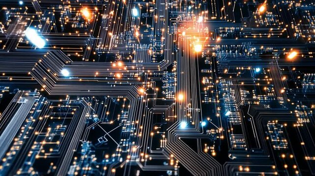 Exploring the intricate design of a glowing circuit board in high definition