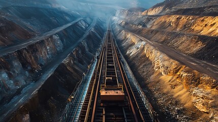 Fototapeta premium In mining operations the conveyor network transfers the minerals form an inventory area