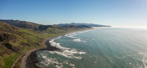 Drone view of cliffs and ocean at the Lost Coast in Northern California, USA. 