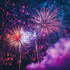 Fototapeta premium Stunning fireworks display in a vibrant night sky with multicolored explosions and sparkling effects creating a festive celebration atmosphere
