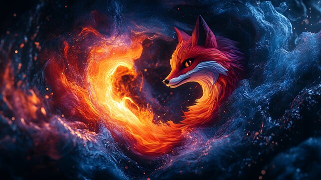 Fiery Fox Spirit: A Surreal, Flame-Swirled Masterpiece