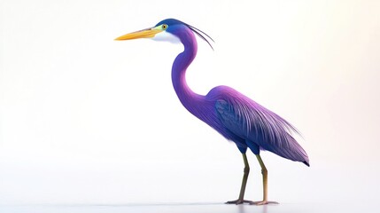 Fototapeta premium Purple heron bird profile, white background, nature