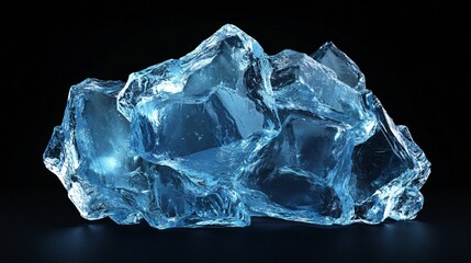 Obraz premium Blue Ice Chunk Isolated on Black Background for Cool and Refreshing Concepts