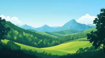 Obraz premium Serene Mountain Valley Landscape Under A Summer Sky