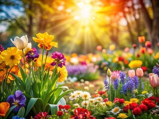 Obraz premium Vibrant Spring Flowers Filling Garden Gaps: Perfect for Landscaping