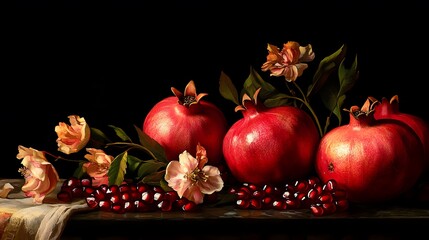 7. A serene image of pomegranates with their jewel-like seeds, representing age-defying properties