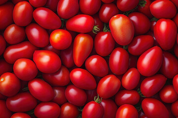 Delicious red tomatoes. Summer tray market agriculture farm full of organic vegetables It can be used as background. Healthy eating. View from above