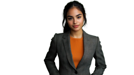 Confident businesswoman posing with hands on hips on transparent background