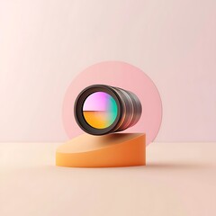 Camera Lens on Pastel Geometric Platform