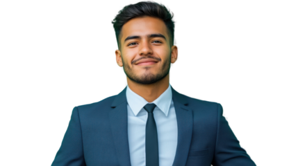 Smiling businessman posing with transparent background