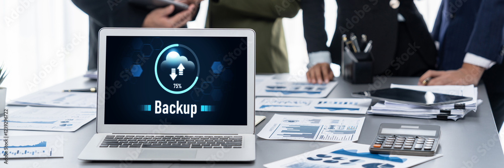 Poster backup storage data internet technology business concept. database storage cloud technology file dat