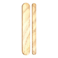 Wooden sticks for depilation. Wax spatula. Watercolor illustration. Beauty salon concept. Professional cosmetologist. Depilation