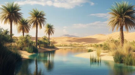 Fototapeta premium Serene Oasis Palm Trees Desert Landscape