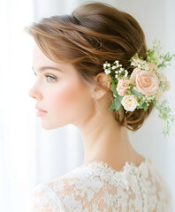 Naklejka premium Elegant Bride's Wedding Hairstyle