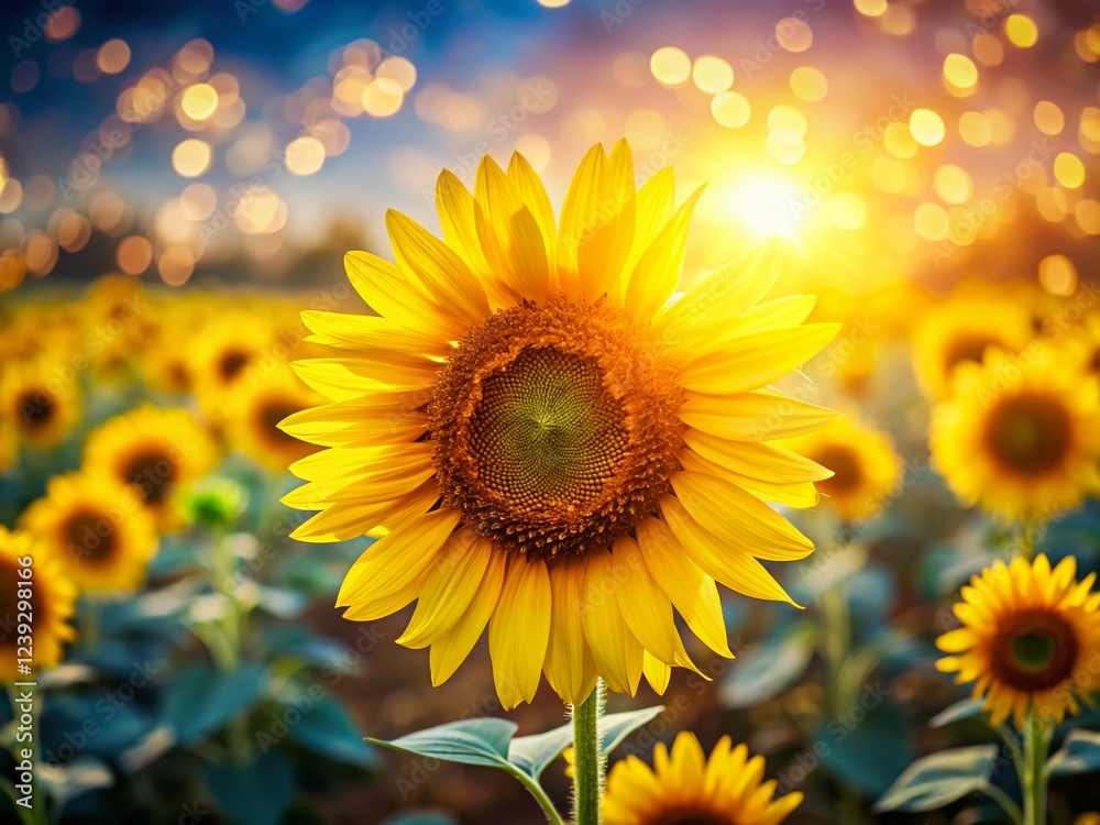 Wall mural Vibrant Yellow Sunflower Bokeh Background - Vertical Smartphone Wallpaper