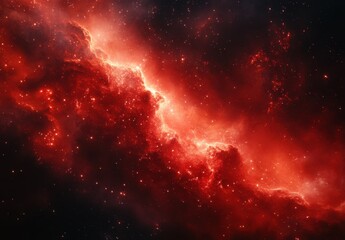 Fototapeta premium Vast and Vibrant Cosmic Nebula in Red with Glowing Stars, Celestial Clouds, and Interstellar Gas, Stunning Space Background for Science and Art