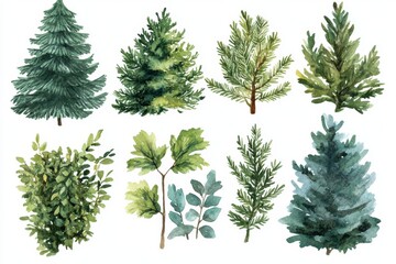 Fototapeta premium Various green trees, bushes and shrubs, top view for landscape design plan