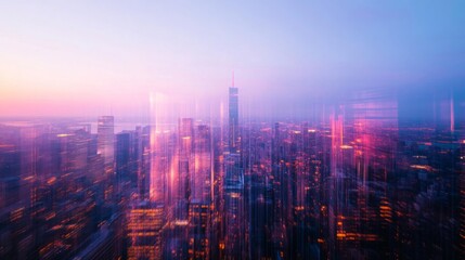 Fototapeta premium Vibrant City Skyline at Twilight