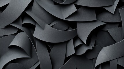 Obraz premium Textured black ribbon layers create a visually intriguing pattern with depth and movement in a contemporary design layout
