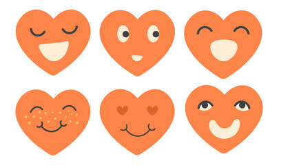 Hearts emoji set in doodle style. Elements for mascot stickers icons decoration postcards poster print banner