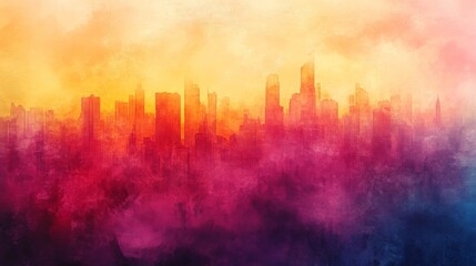 Fototapeta premium Vibrant City Skyline at Sunset