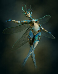 Blue Dragon-Fly Fairy, 3d Computer Graphics