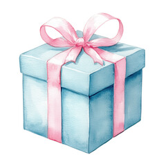 Fototapeta premium A beautifully wrapped gift box with a light blue exterior and a pink ribbon bow on top.