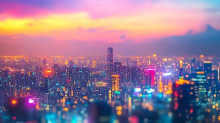 Fototapeta premium Vibrant City Skyline at Sunset