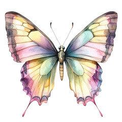 A beautifully illustrated butterfly with vibrant, multicolored wings showcasing intricate patterns and delicate structures.