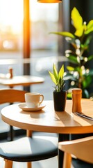Cozy caf interior with warm lighting and personal touches captured from above for emotional branding impact